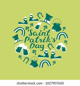 St. Patrick's Day Greeting Card. Hand Drawn Lettering Illustration.