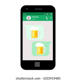 St. Patrick's Day greeting card. Mobile phone. Concept of social network. Vector illustration