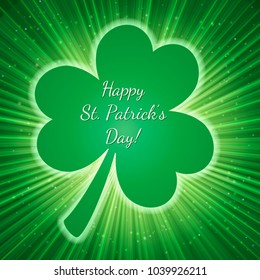 St. Patrick's Day greeting card on a bright green background with clover. Easy to edit vector design template for your artworks.