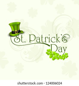 St. Patrick's Day Grußkarte oder Hintergrund mit Leprechaun Hut und Shamrock. EPS10.