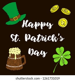 St. Patrick's Day greeting card. Vector cartoon illustration. Isolated objects. Hand-drawn style.