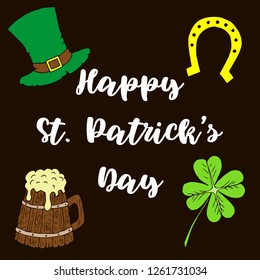 St. Patrick's Day greeting card. Vector cartoon illustration. Isolated objects. Hand-drawn style.