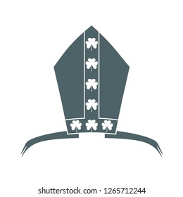 St. Patricks Day greeting card template. Bishop mitre with shamrok.