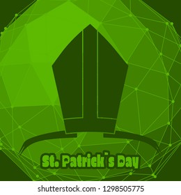 St. Patricks Day greeting card template. Bishop mitre with text. Connected lines with dots