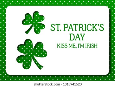 St Patricks Day greeting card. Vector Background. Irish cultural and religious celebration on 17 March. Three-leaved shamrock, clover, trefoil Green creative template for poster, parade decoration