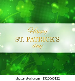 St Patrick's Day greeting card with magic shamrock leaves in green colors