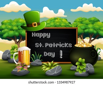 St Patrick's Day greeting card with Leprechaun hat and pot of gold