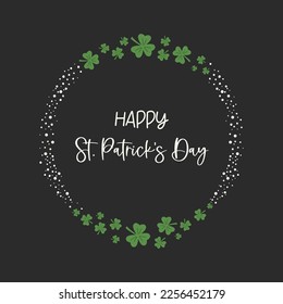 St. Patrick's Day greeting card with shamrock decorative wreath. Holiday banner with clover shapes, leaves
