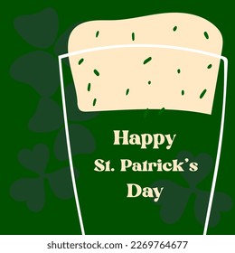 St. Patrick's Day greeting card with stylized  green beer mug on green background