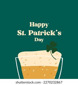 St. Patrick's Day greeting card with stylized beer mug on green background