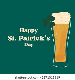 St. Patrick's Day greeting card with stylized beer mug on green background