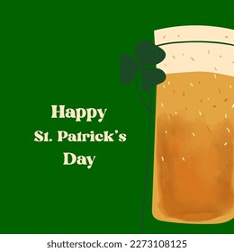 St. Patrick's Day greeting card with stylized beer mug on green background