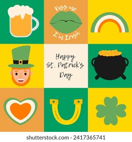 St Patricks day greeting card, banner, poster, social media post template.