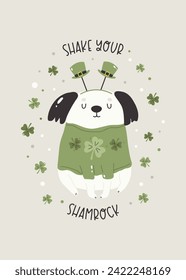 St. Patrick's Day Greeting Card with Dogs in Holiday Costumes. Lucky Dog Greetings for Irish Celebration