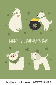 St. Patrick's Day Greeting Card with Dogs in Holiday Costumes. Lucky Dog Greetings for Irish Celebration