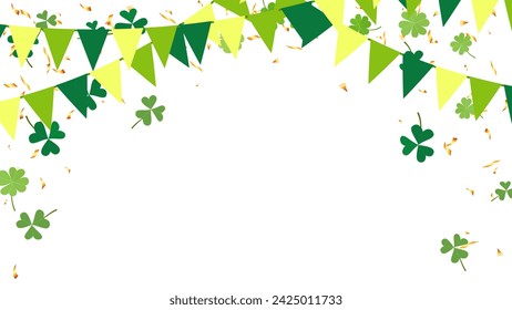 St. Patrick's Day greeting card, frame banner party with clover and triangle pennants chain