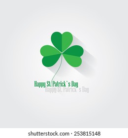 st. Patrick`s day greeting card with symbol of Ireland- green shamrock clover lief- flat design style