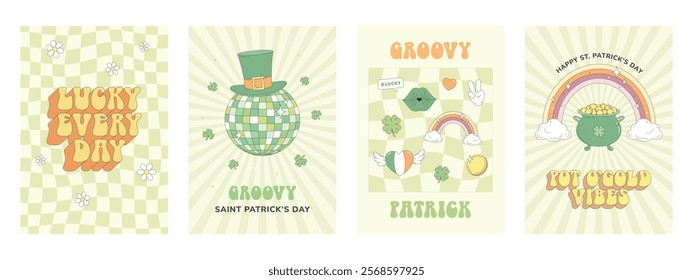 St Patrick's Day greeting card, poster, template, party invitation, printable, retro 60s 70s 80s style