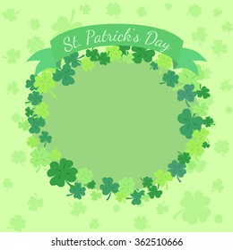 St. Patrick's Day Greeting Card. Illustration of St. Patrick's Day greeting card with clover leaves in green and clover shadow background.