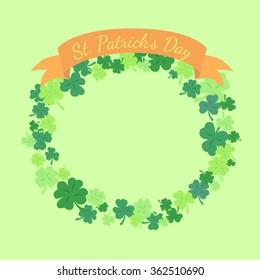 St. Patrick's Day Greeting Card. Illustration of St. Patrick's Day greeting card with clover leaves in simple green background.