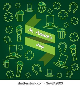 St. Patrick's day greeting card, poster, banner, template. Vector line icons. Vector illustration.
