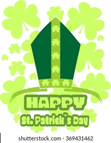 St. Patrick's Day greeting card template. Bishop mitre with shamrock. Vector illustration