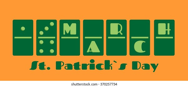 St. Patrick's Day greeting card template. 17 march text on domino bones. Vector illustration