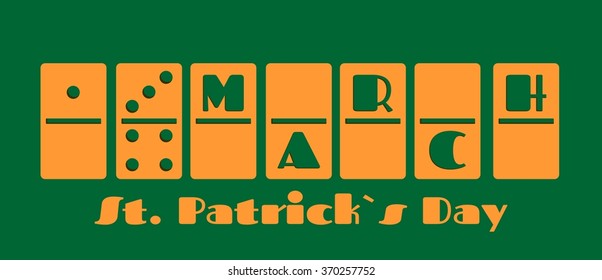 St. Patrick's Day greeting card template. 17 march text on domino bones. Vector illustration