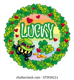 St. Patrick's Day greeting card with black cat