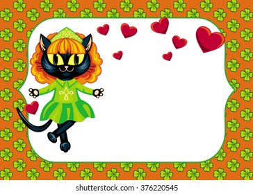 St. Patrick's  day greeting card  with dancing Irish cat