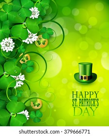 St. Patrick's Day greeting card with clover and gold icons.