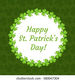St. Patrick's Day greeting card, invitation, poster, flyer. Template for your design with clover, shamrock. Vector illustration
