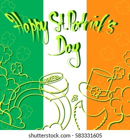 St. Patrick's Day greeting card with Irish flag background