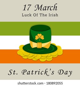 St. Patrick's Day Greeting Design with cap and gold coins.Eps10