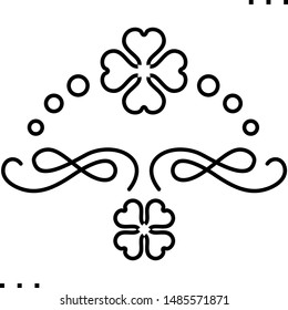 St. Patrick's Day Greeting Emblem: Decorative Curls and Clovers icon in outline style
