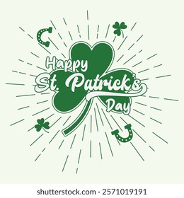 St. Patrick's Day Greeting Lettering Design With Shamrock Sun Burst.