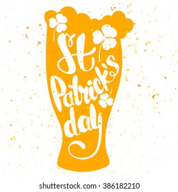 St. Patrick's Day greeting. Lettering St. Patrick's Day. Vector illustration. Mug of beer. shamrock