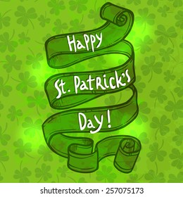 St. Patrick's day greeting on green background, vintage ribbon banner with congratulation