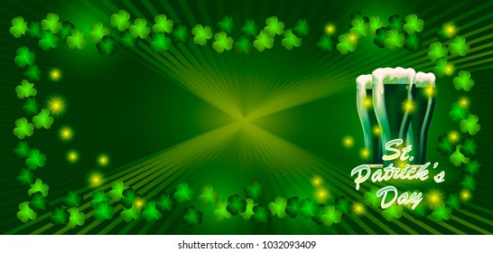 St. Patrick`s Day greeting. Vector illustration. Happy St Patricks Day.Blurred Green Background
