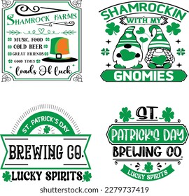 St. Patrick's Day greeting Vector illustration, Lucky Saint Patrick holiday quotes bundle SVG design