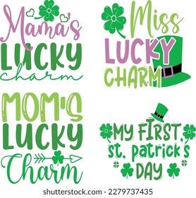 St. Patrick's Day greeting Vector illustration, Lucky Saint Patrick holiday quotes bundle SVG design