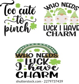 St. Patrick's Day greeting Vector illustration, Lucky Saint Patrick holiday quotes bundle SVG design