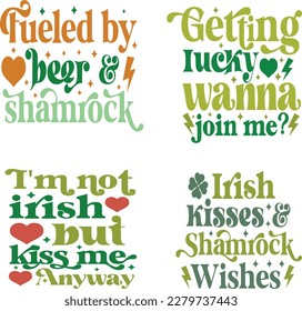 St. Patrick's Day greeting Vector illustration, Lucky Saint Patrick holiday quotes bundle SVG design