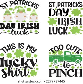 St. Patrick's Day greeting Vector illustration, Lucky Saint Patrick holiday quotes bundle SVG design