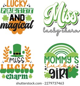 St. Patrick's Day greeting Vector illustration, Lucky Saint Patrick holiday quotes bundle SVG design
