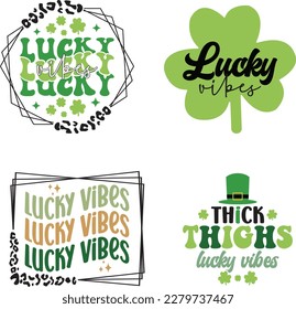 St. Patrick's Day greeting Vector illustration, Lucky Saint Patrick holiday quotes bundle SVG design