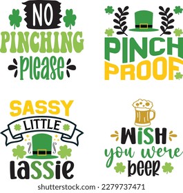 St. Patrick's Day greeting Vector illustration, Lucky Saint Patrick holiday quotes bundle SVG design