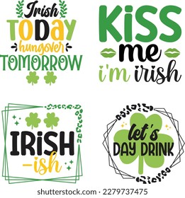 St. Patrick's Day greeting Vector illustration, Lucky Saint Patrick holiday quotes bundle SVG design