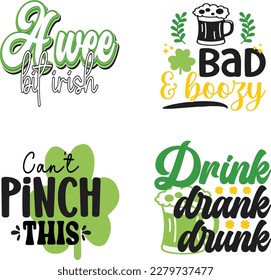 St. Patrick's Day greeting Vector illustration, Lucky Saint Patrick holiday quotes bundle SVG design