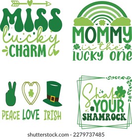 St. Patrick's Day greeting Vector illustration, Lucky Saint Patrick holiday quotes bundle SVG design